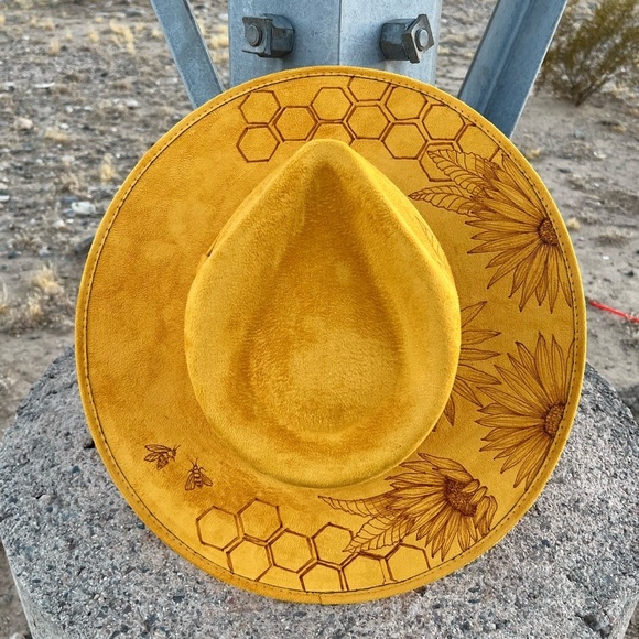 Yellow sunflower hand burned rancher hat